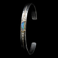 Annie Fensterstock Sterling Silver and 22K Yellow Gold Estate Opal and Diamond Cuff Bracelet