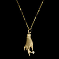 14K Yellow Gold Estate Diamond Hand Pendant Necklace