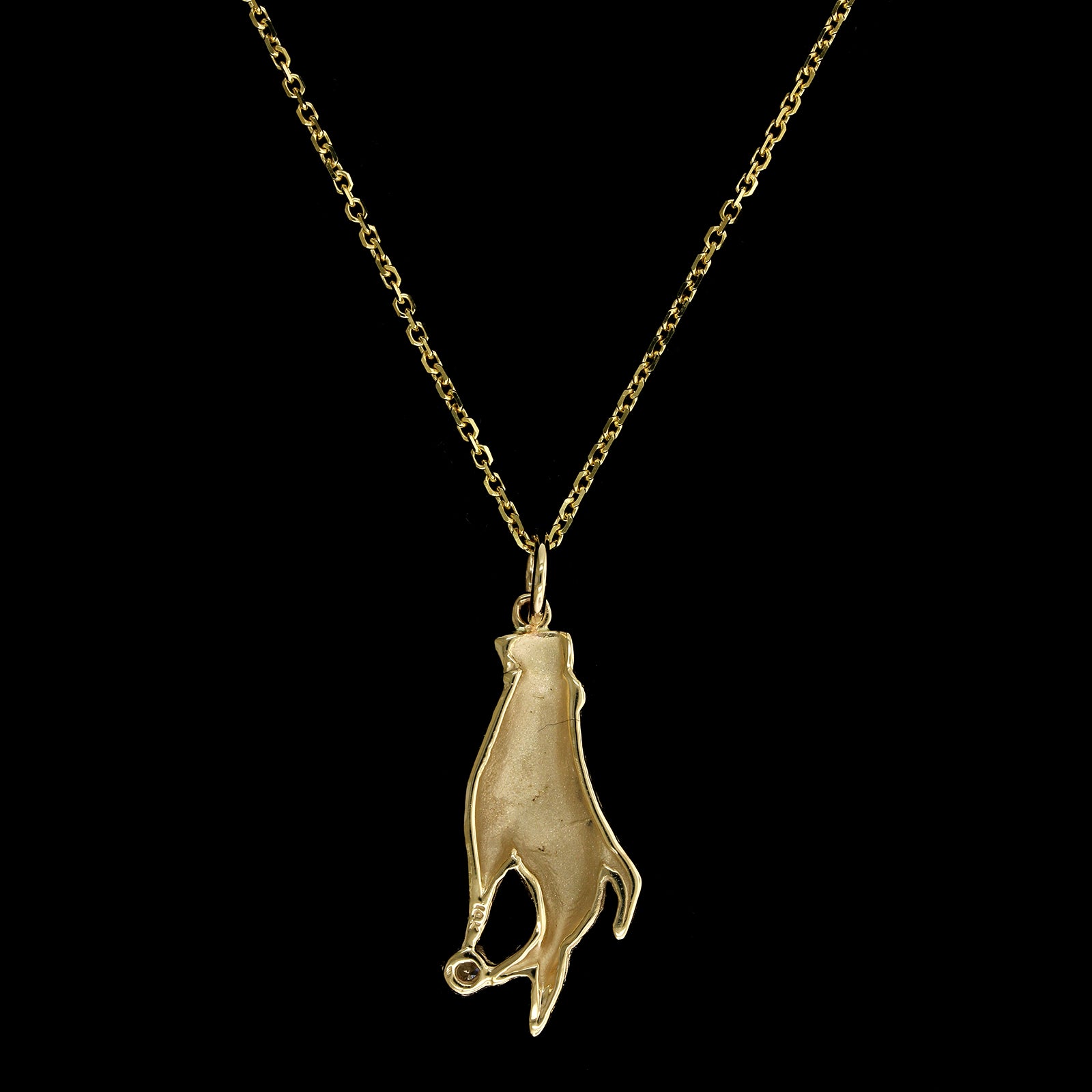 14K Yellow Gold Estate Diamond Hand Pendant Necklace