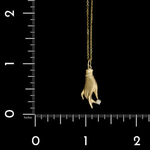 14K Yellow Gold Estate Diamond Hand Pendant Necklace