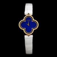 Van Cleef & Arpels 18K Yellow Gold Estate Lapis and Diamond Sweet Alhambra Watch