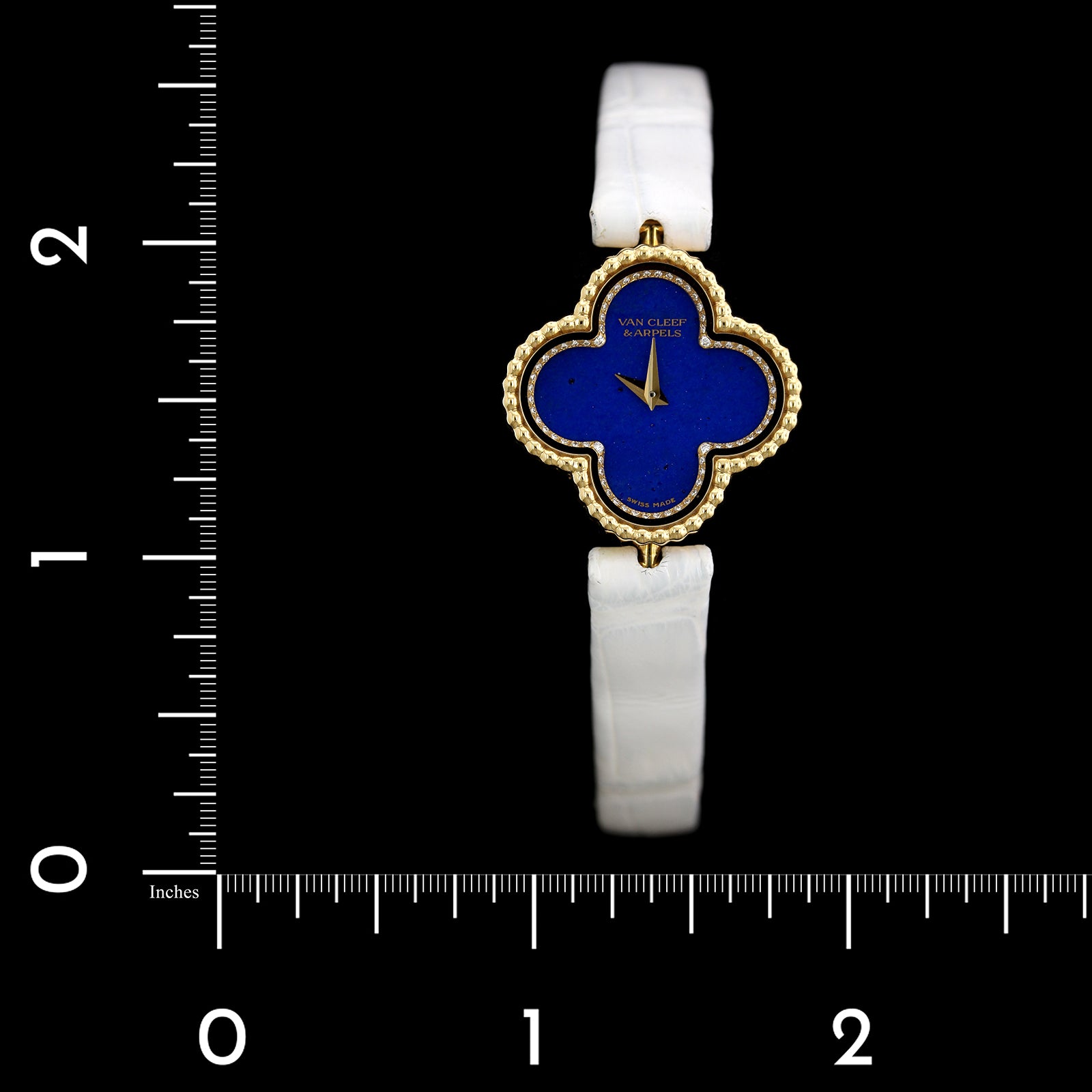 Van Cleef & Arpels 18K Yellow Gold Estate Lapis and Diamond Sweet Alhambra Watch