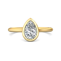 18K Yellow Gold Bezel Set Pear Shape Diamond Engagement Ring