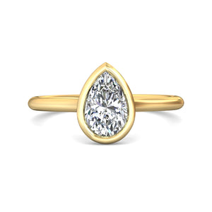 18K Yellow Gold Bezel Set Pear Shape Diamond Engagement Ring