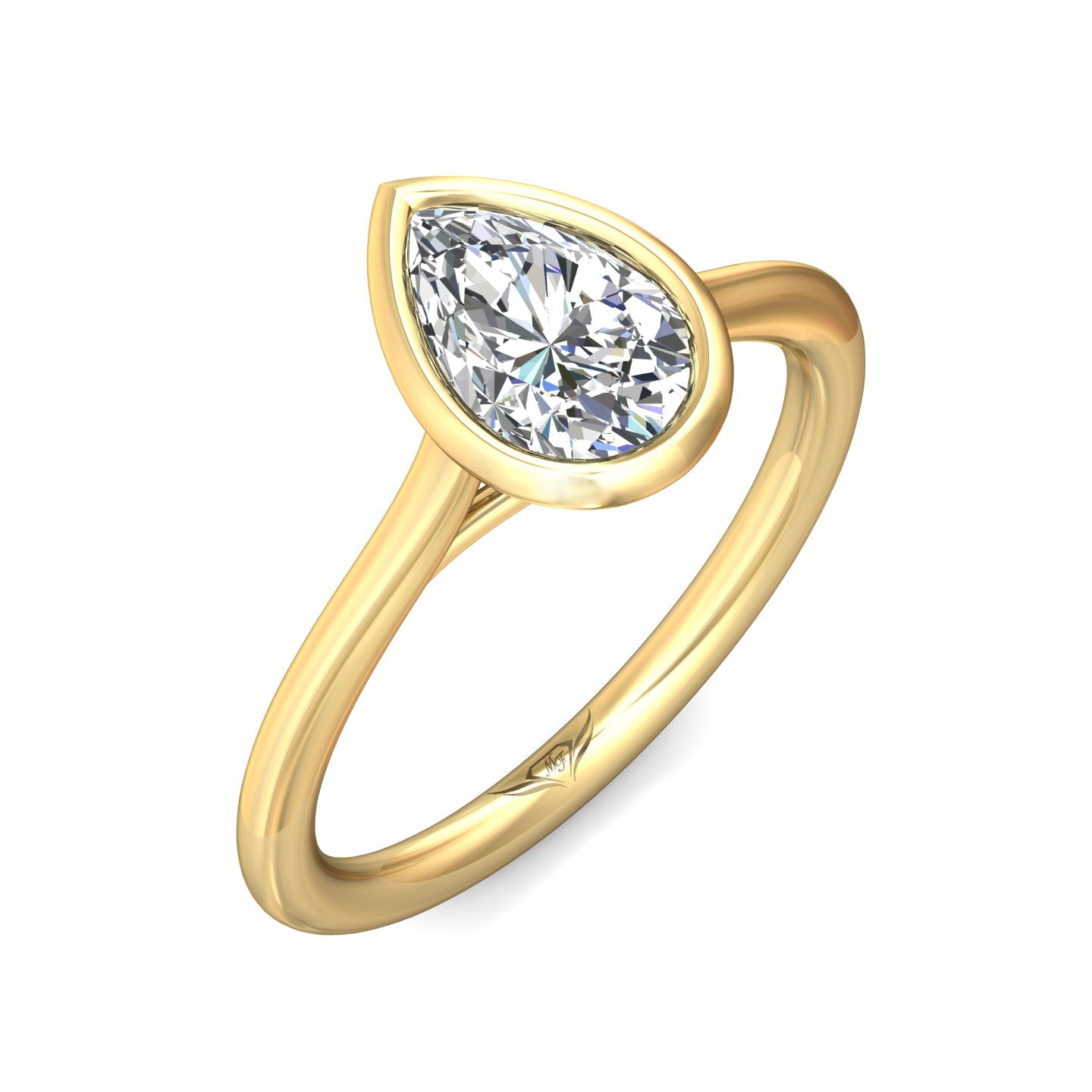 18K Yellow Gold Bezel Set Pear Shape Diamond Engagement Ring