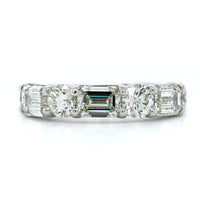 Platinum 7 Stone Emerald and Round Diamond Band