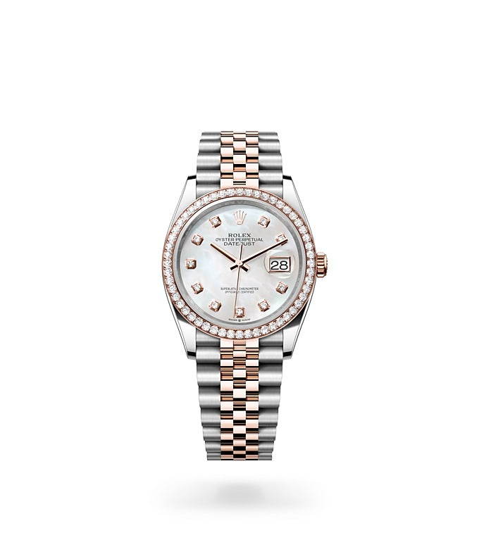 Datejust 36, Oyster, 36 mm, Oystersteel, Everose gold and diamonds Front Facing