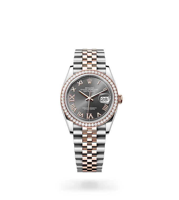 Datejust 36, Oyster, 36 mm, Oystersteel, Everose gold and diamonds Front Facing