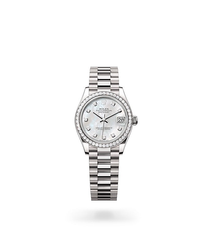 Datejust 31, Oyster, 31 mm, white gold and diamonds Front Facing