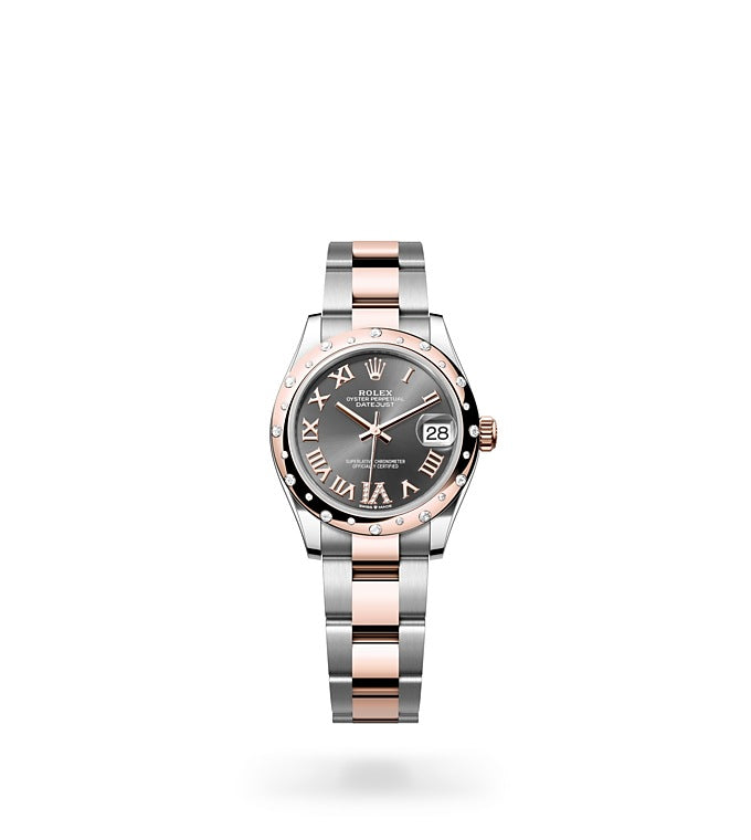 Datejust 31, Oyster, 31 mm, Oystersteel, Everose gold and diamonds Front Facing