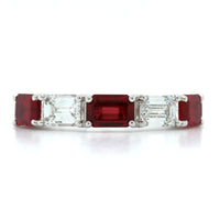 Platinum 5 Stone Emerald Cut Ruby and Diamond Band, Platinum, Long's Jewelers