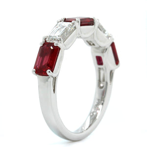 Platinum 5 Stone Emerald Cut Ruby and Diamond Band, Platinum, Long's Jewelers