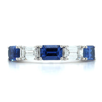 Platinum 5 Stone Emerald Cut Sapphire and Diamond Band, Platinum, Long's Jewelers