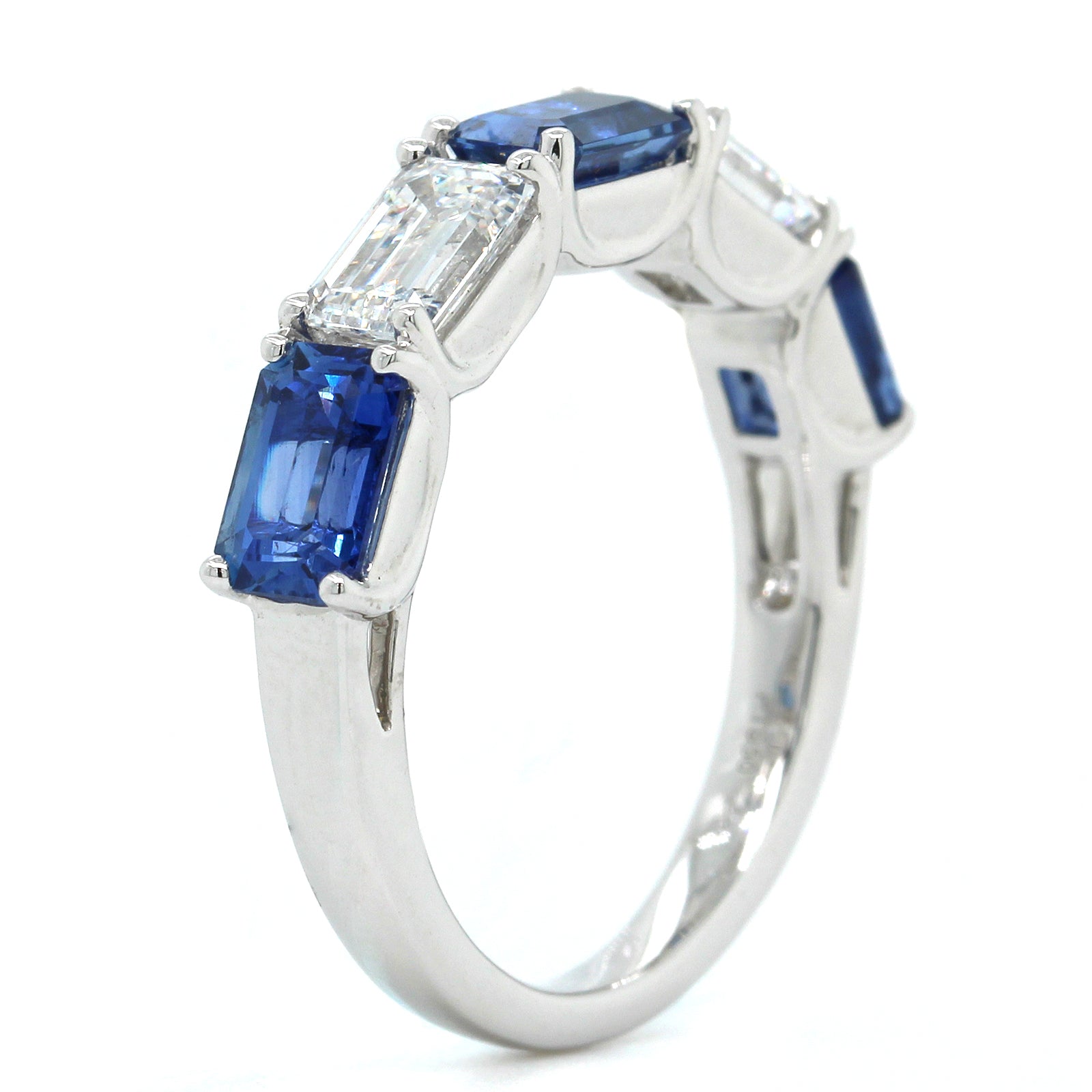 Platinum 5 Stone Emerald Cut Sapphire and Diamond Band, Platinum, Long's Jewelers