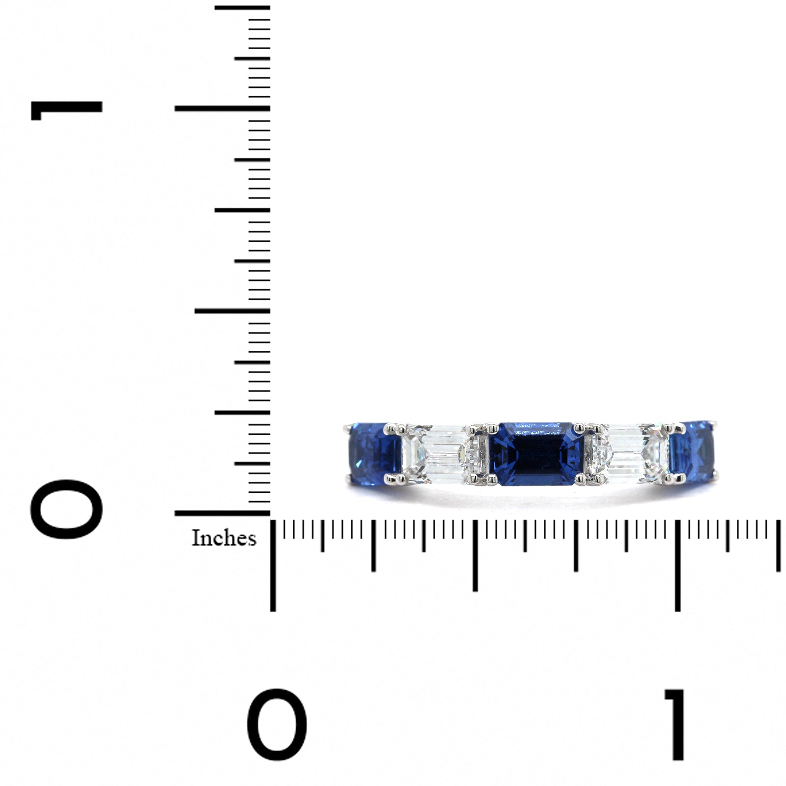 Platinum 5 Stone Emerald Cut Sapphire and Diamond Band, Platinum, Long's Jewelers