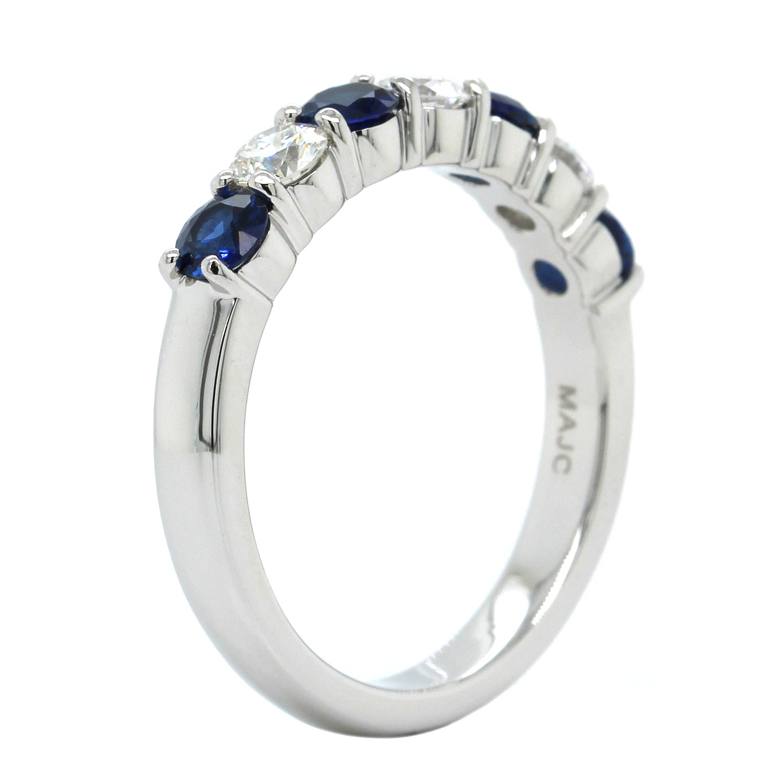 Platinum Shared Prong Sapphire and Diamond Band