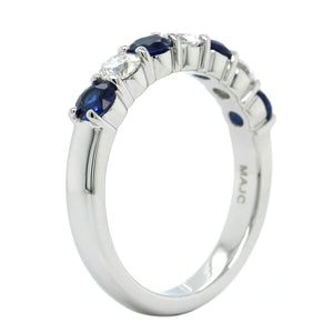 Platinum Shared Prong Sapphire and Diamond Band